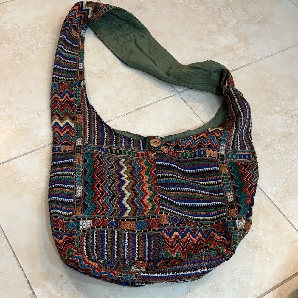 Embroidered Multicolor Hobo Shoulder Bag - Boho Chic